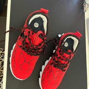 Vibrant Red Kids Sneakers with Black Detailing